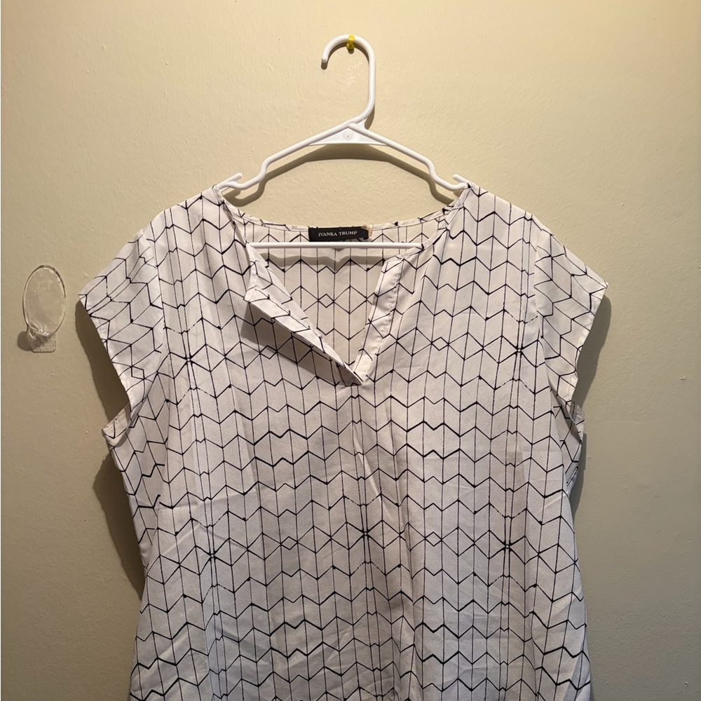Ivanka Trump White and Black Geometric Blouse